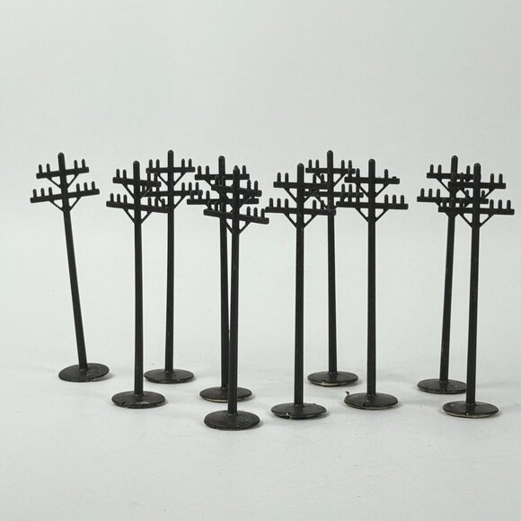 Black Model Train Telephone Poles Lot Of 10 Plastic Accessories 7.5" - Picture 1 of 7